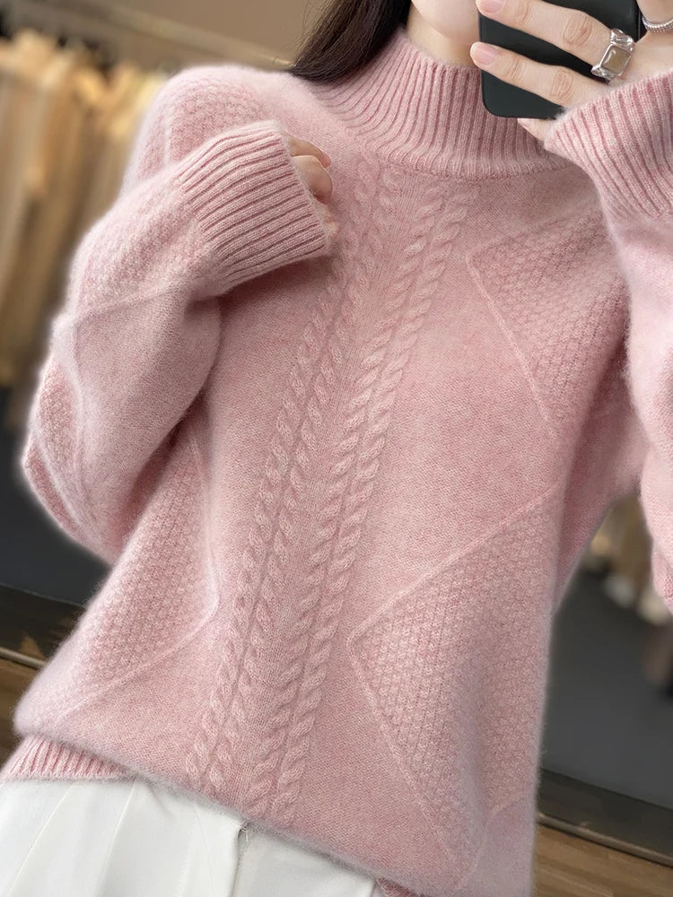 Marlow 羊绒高领麻花针织衫 — 温暖叠穿单品 - Desfino