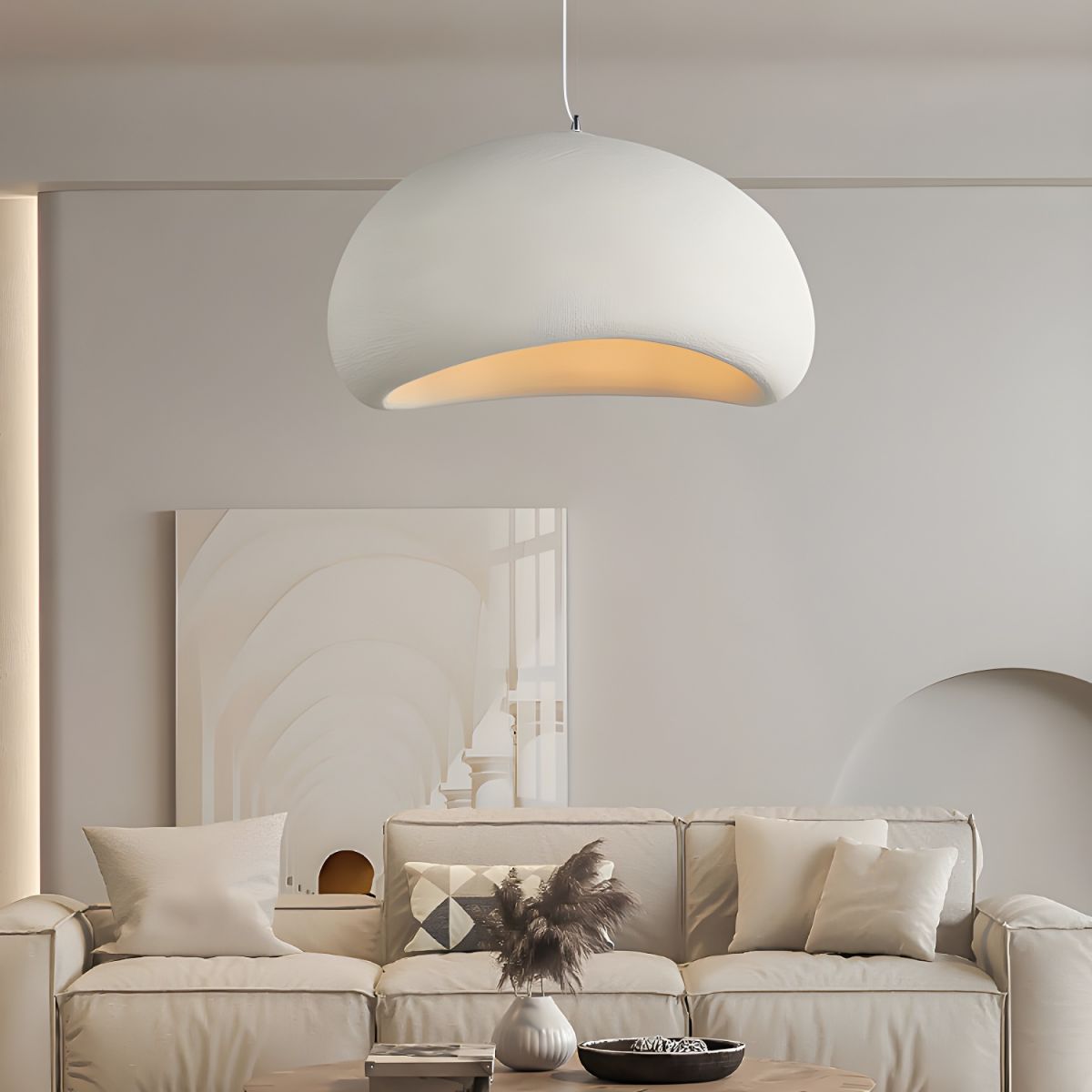 Arelle Wabi Sabi LED-pendellampe — hvit halvsirkelformet skjerm - Desfino
