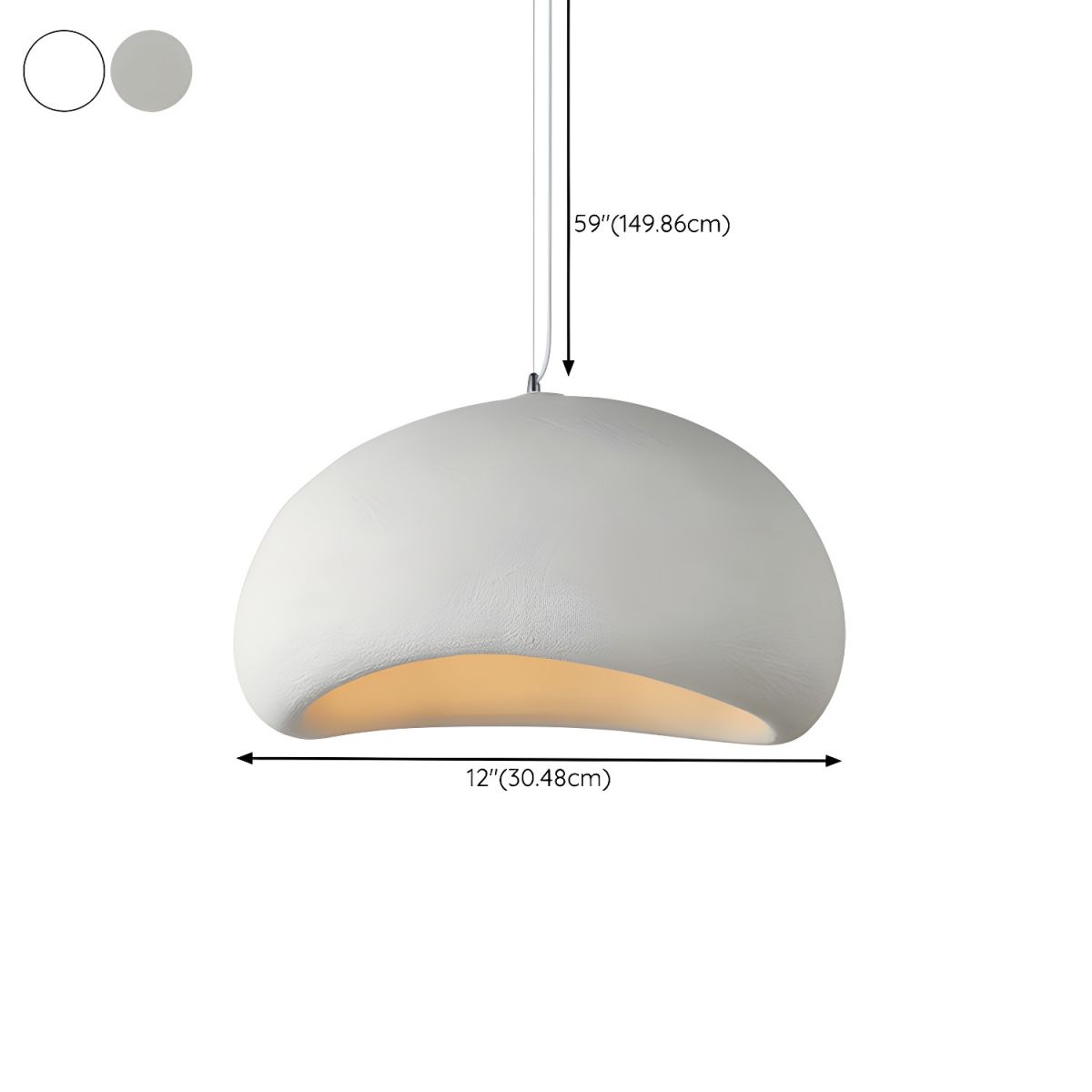 Arelle Wabi Sabi LED-pendellampe — hvit halvsirkelformet skjerm - Desfino