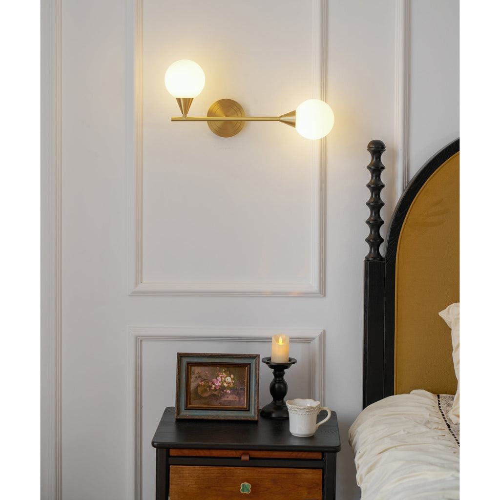 Holten Brass Armed Sconce — Two White Glass Globes