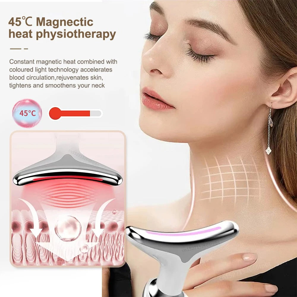 Lumiva 7-i-1 EMS-massagerare för ansikte och hals — värme, vibration och LED-terapi - Desfino