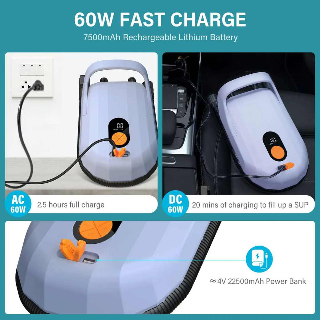 MarinaFlow elektrisk SUP-pumpe — 20PSI, 7500mAh genopladelig - Desfino