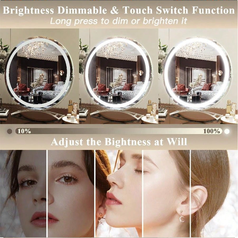 40 cm LED化妆镜 — 可调光触控，360°旋转，3种灯光模式 - Desfino