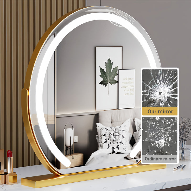Lysora 圆形 LED 梳妆镜 — 触控调光照明，旋转底座 - Desfino
