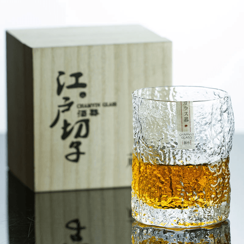 Japanese Edo Kiriko Whisky Glass — Miyora Handcrafted Crumple Pattern