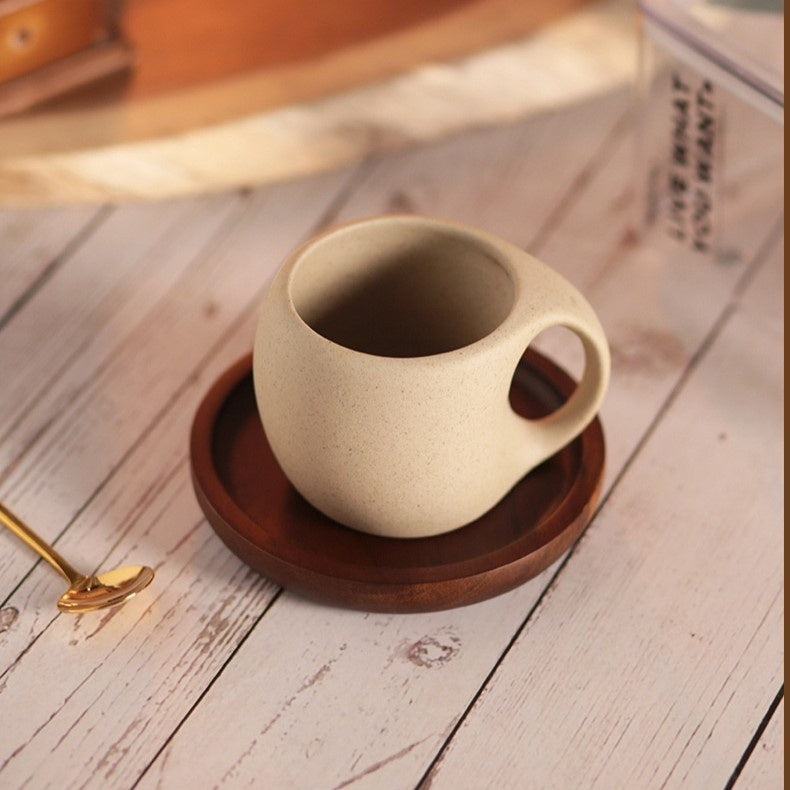 Zestaw ceramicznych kubków KairoWaves 250ml — bambusowy spodek, łyżeczka ze stali nierdzewnej - Desfino