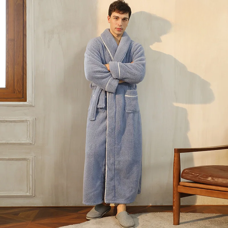 Ανδρική χοντρή φανελένια ρόμπα LumaWool — ζώνη δεσίματος, γιακάς που διπλώνει - Desfino