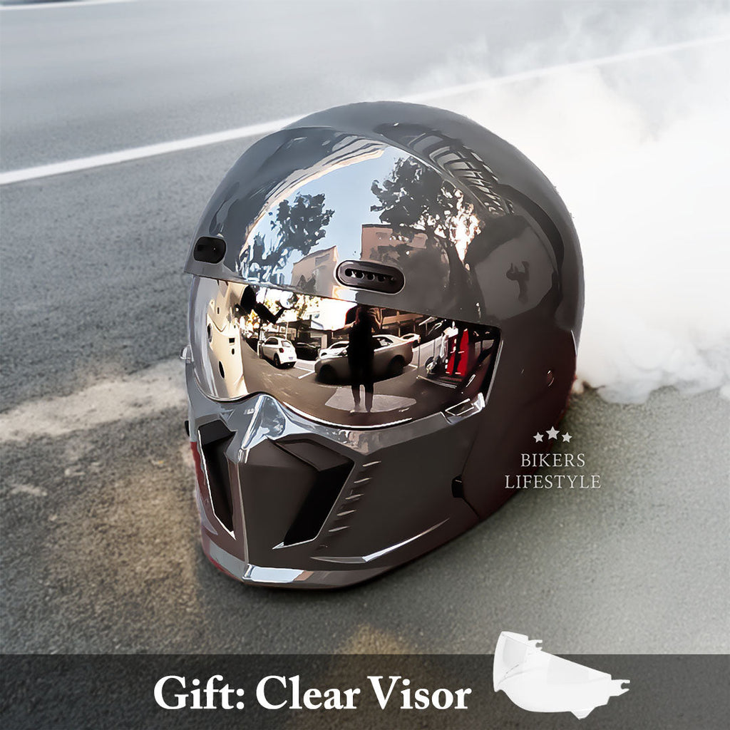 Capacete de Motociclista Retro com Viseira Transparente Antiembaciamento - Desfino