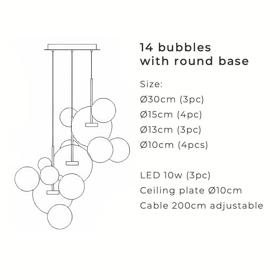 Nordic Snowball skleněný lustr — matně bílé/průhledné koule, teplé/bílé světlo - Desfino