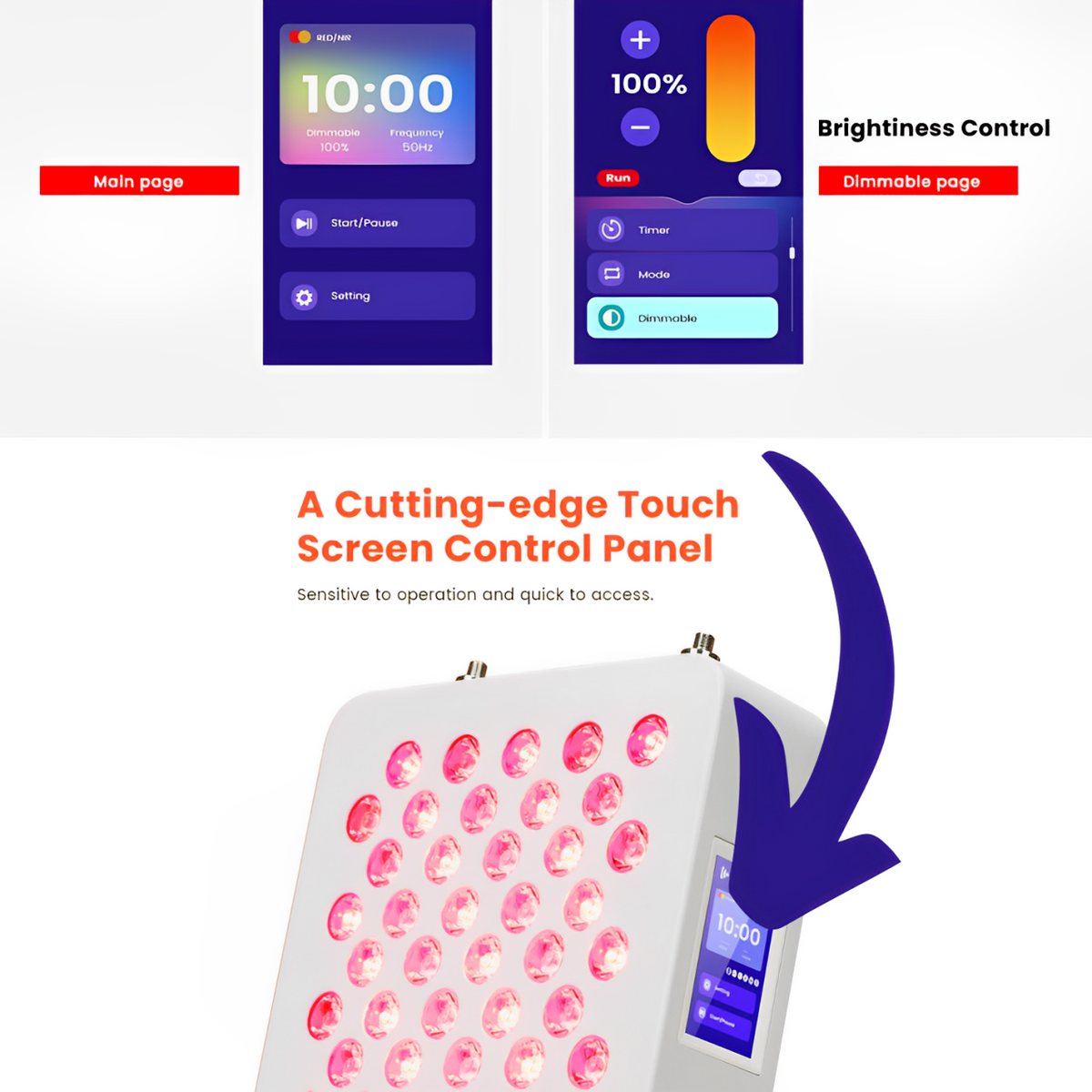 NovaPulse Tabletop Red Light Panel — Touchscreen, Pulsing & Dimming - Desfino