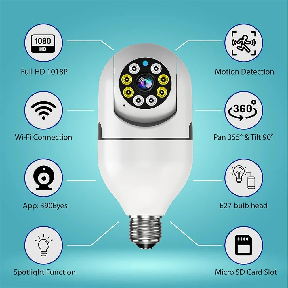 LumaGuard 屋外用Wi-Fi電球型防犯カメラ — 動体検知 - Desfino