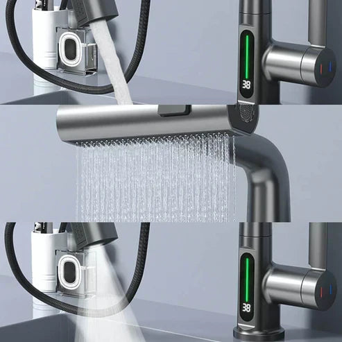صنبور Quorra AquaFlex قابل للسحب — خرطوم بطول 60cm، دوران 360°، LED - Desfino