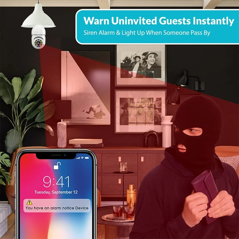 LumaGuard 屋外用Wi-Fi電球型防犯カメラ — 動体検知 - Desfino