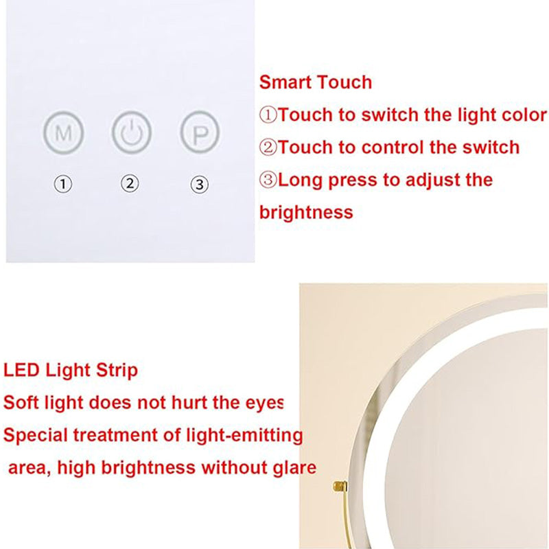 40 cm LED化妆镜 — 可调光触控，360°旋转，3种灯光模式 - Desfino