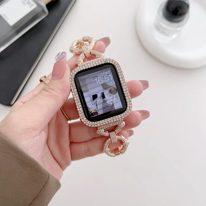 Bracelete de elos brilhante com diamantes, estilo joia, para smartwatches - Desfino