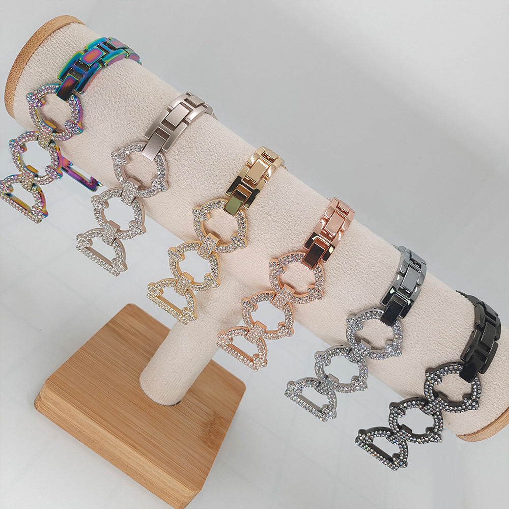 Bracelete de elos brilhante com diamantes, estilo joia, para smartwatches - Desfino