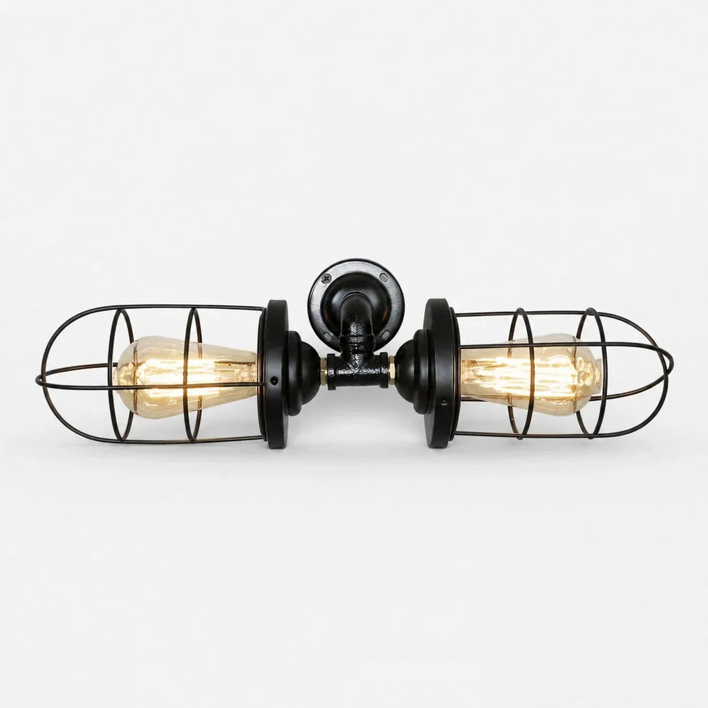 Industrielle Käfig-Wandleuchte, Vintage-Wandlampe aus Metall, sichtbares Leuchtmittel, wahlweise mit einem oder zwei Köpfen