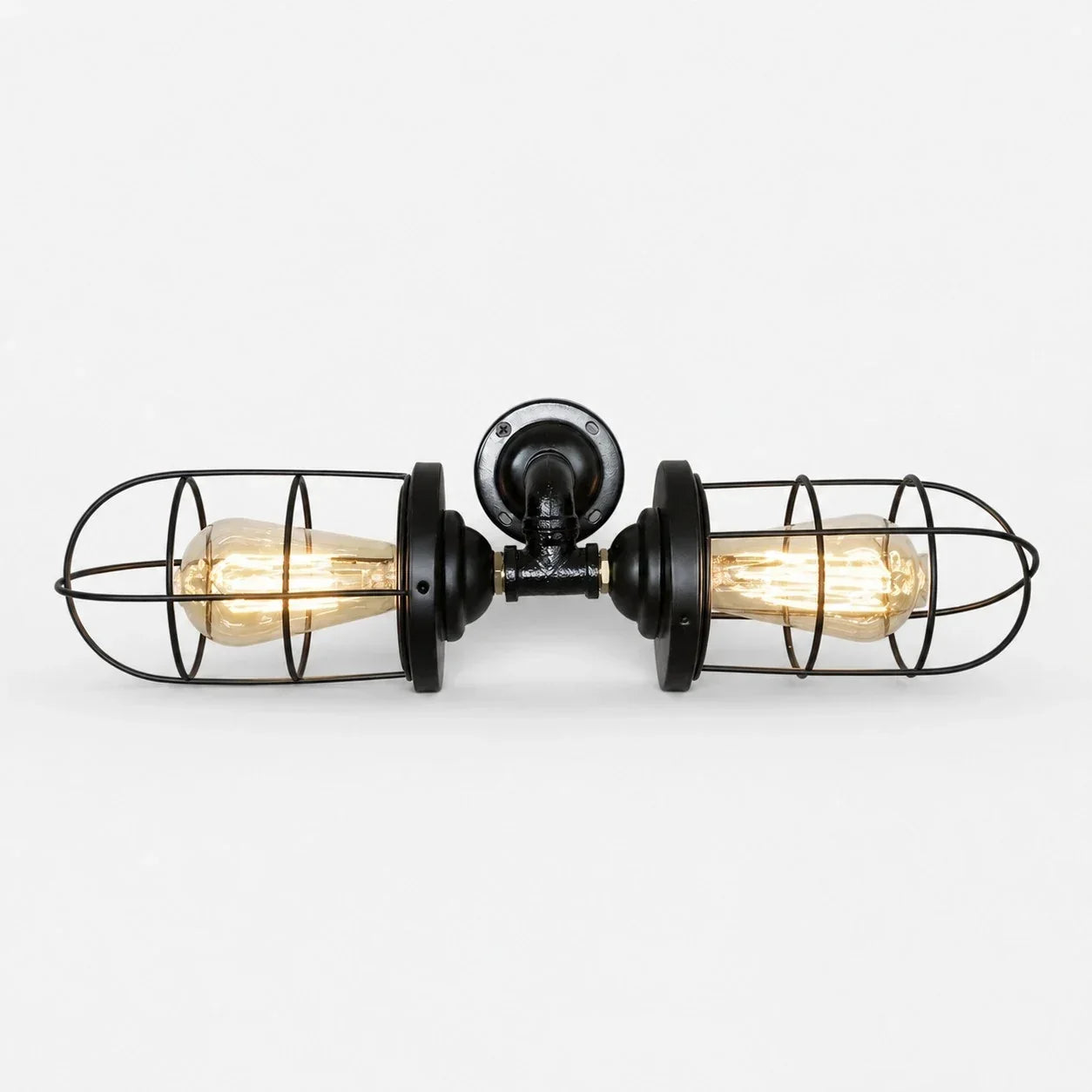 Industrielle Käfig-Wandleuchte, Vintage-Wandlampe aus Metall, sichtbares Leuchtmittel, wahlweise mit einem oder zwei Köpfen