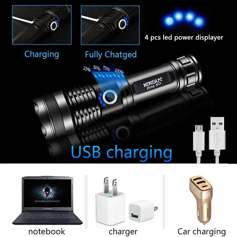 Lampe torche tactique LED rechargeable Arco de 90000lm — faisceau réglable - Desfino