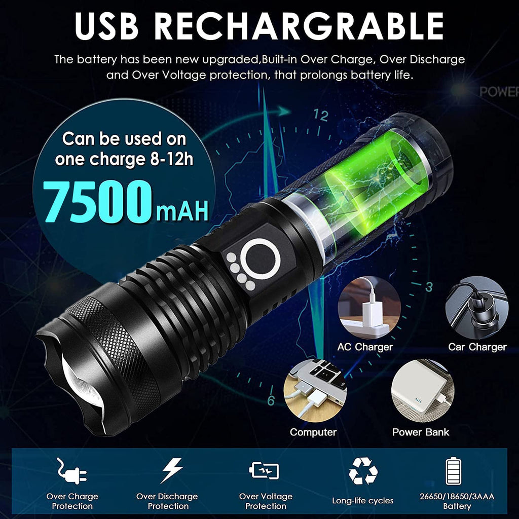Lampe torche tactique LED rechargeable Arco de 90000lm — faisceau réglable - Desfino