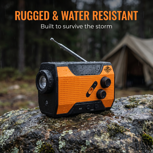 Emergency Weather Radio, 4-In-1 System — Power Bank, Flashlight, SOS Alarm