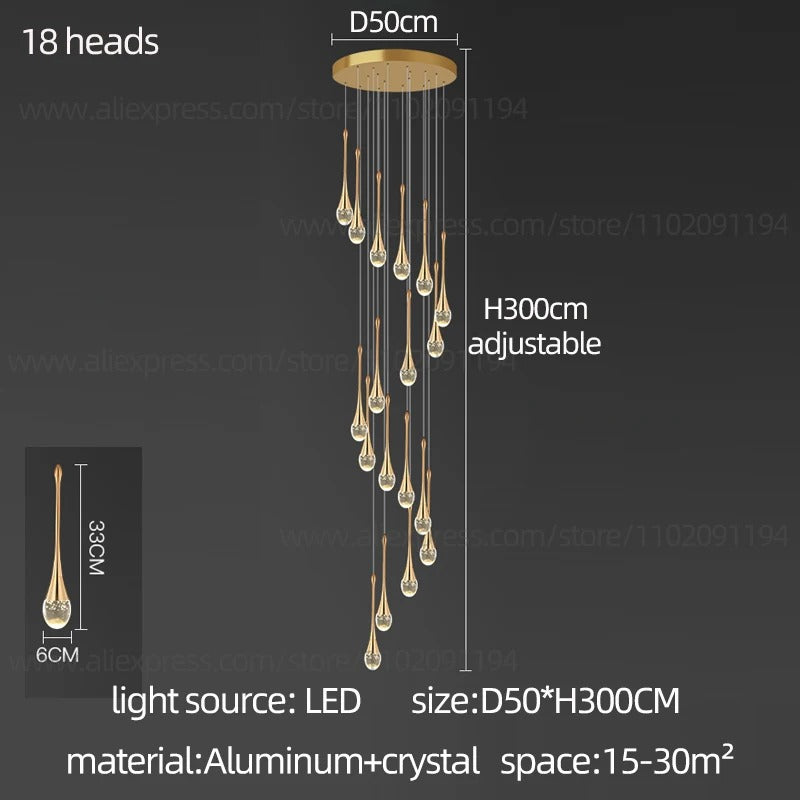 鎏金水滴水晶吊灯 — 暖光 LED 灯具 - Desfino