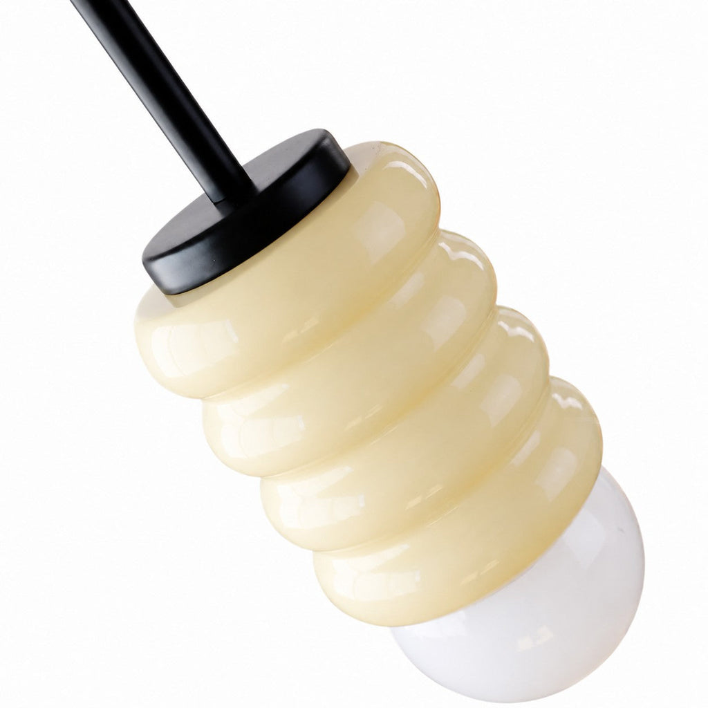 Iron Ribbed Shade Pendant Lamp — Cream Ceiling Light, Slim Stem