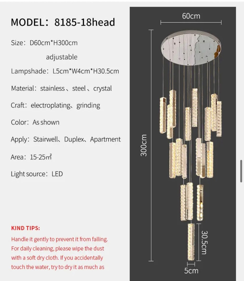 Orabella Modern LED Crystal Chandelier — Elongated Faceted Accents - Desfino