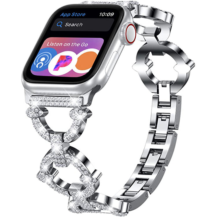 Bracelete de elos brilhante com diamantes, estilo joia, para smartwatches - Desfino