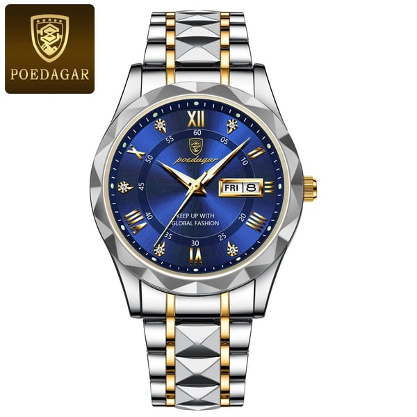 Maristel vanntett kvartsur for menn—40 mm svart, grønne visere, dag-dato - Desfino