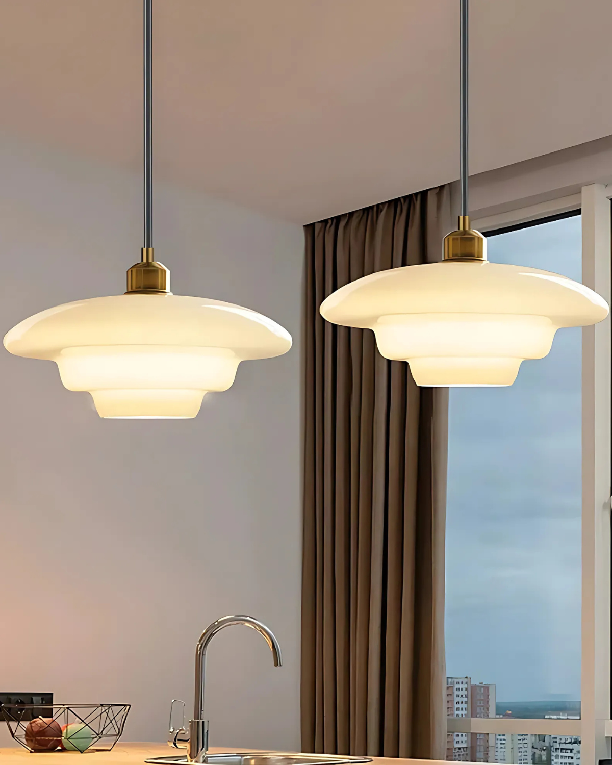 LyraCloud Suspension en verre opalin — douce lueur nuageuse - Desfino