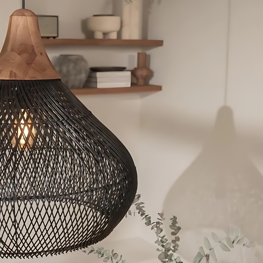 Asterra Rattan Pendant Light — Handwoven Boho Ceiling Fixture - Desfino