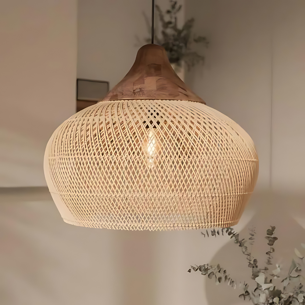 Aurelia Ręcznie wyplatana rattanowa lampa wisząca — nastrojowa lampa boho - Desfino