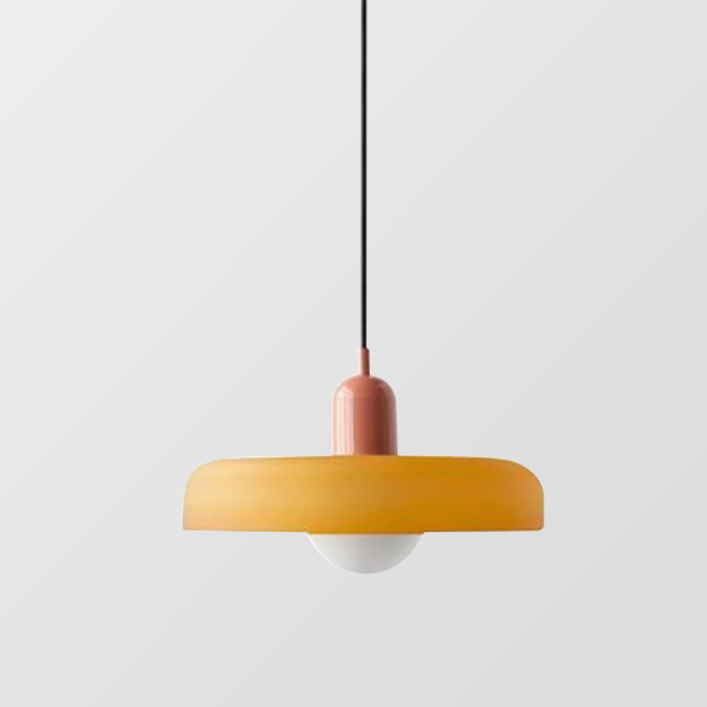 Aurelo Bauhaus-Pendelleuchte — Farbiger Glasschirm, rundes Baldachin