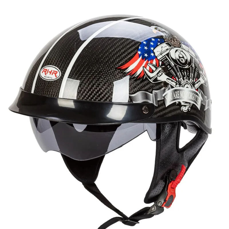 Retro kask typu half-face z włókna węglowego — lekki, zatwierdzony DOT ECE - Desfino