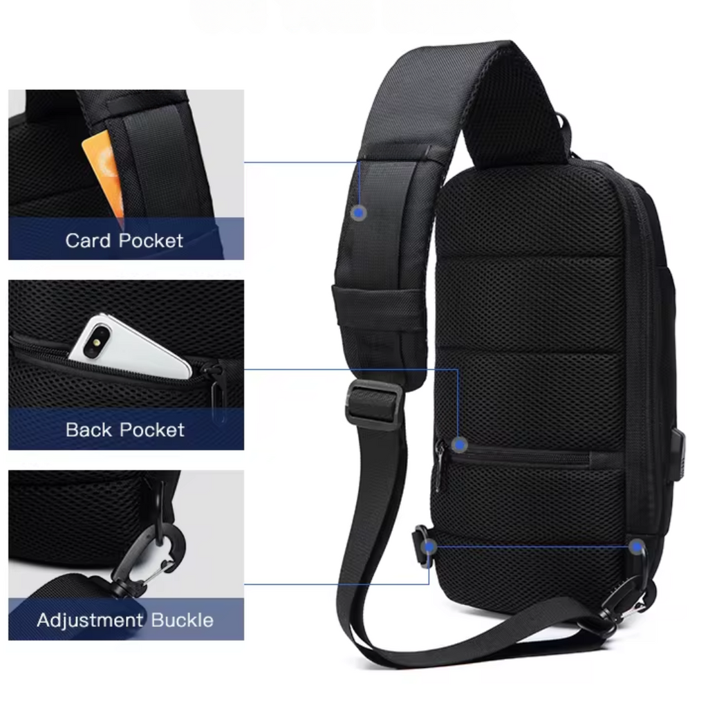 Cortina anti-diefstal-crossbodytas - 3-cijferig slot, USB-opladen - Desfino
