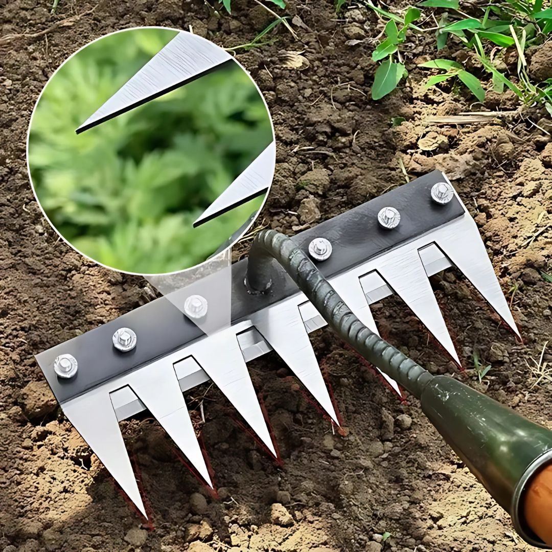 Râteau de désherbage de jardin ThriveGard — Dents en acier, prise ergonomique - Desfino