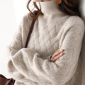 Rivelle High-Stretch Chevron Knit Wool Turtleneck Sweater - Desfino