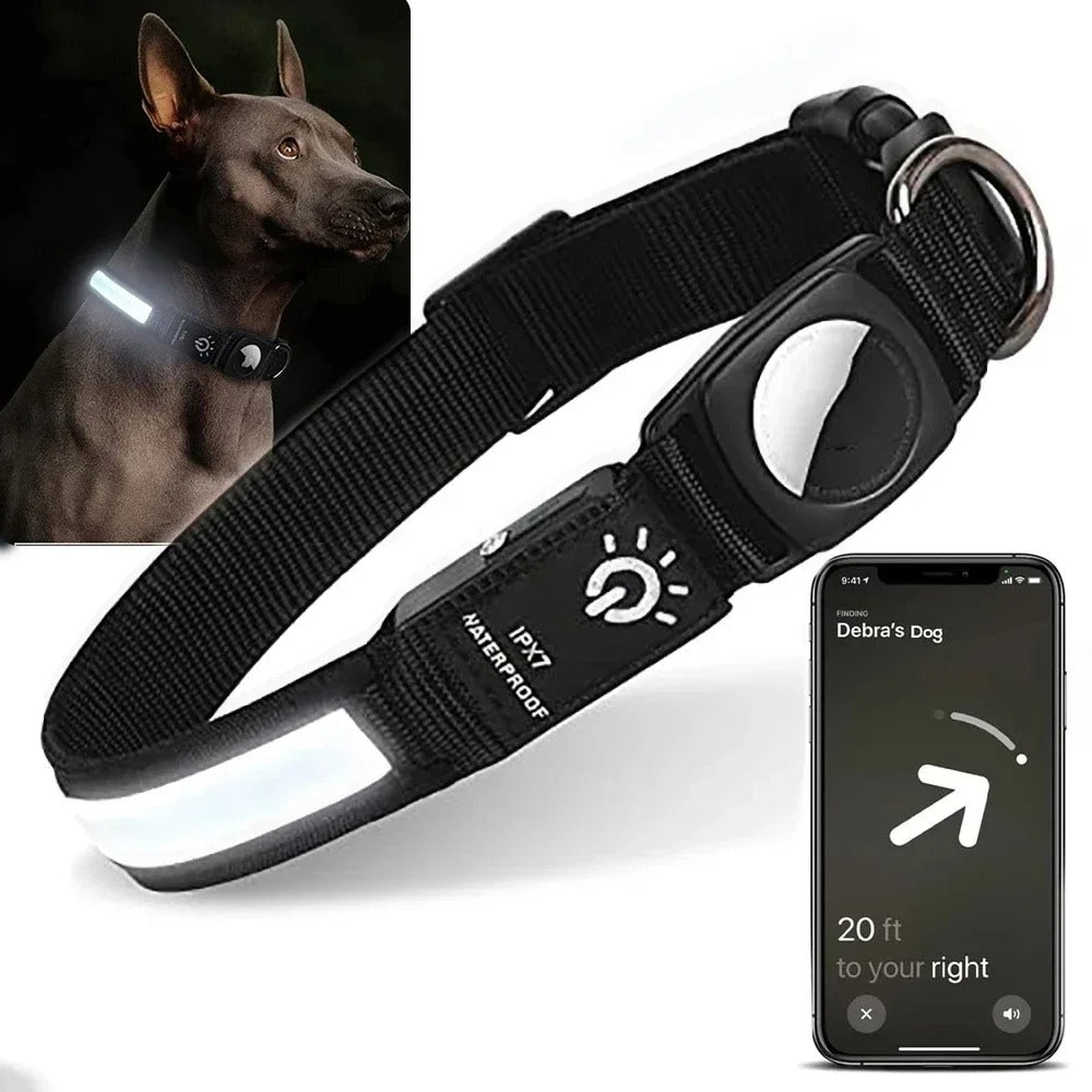 LumaPaw vattentätt LED-halsband för hundar — plats för Apple AirTag - Desfino