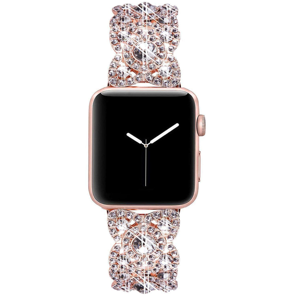 Petaluxe virágmintás, gyémánttal díszített fém láncszíj Apple Watchhoz, 130–220 mm - Desfino