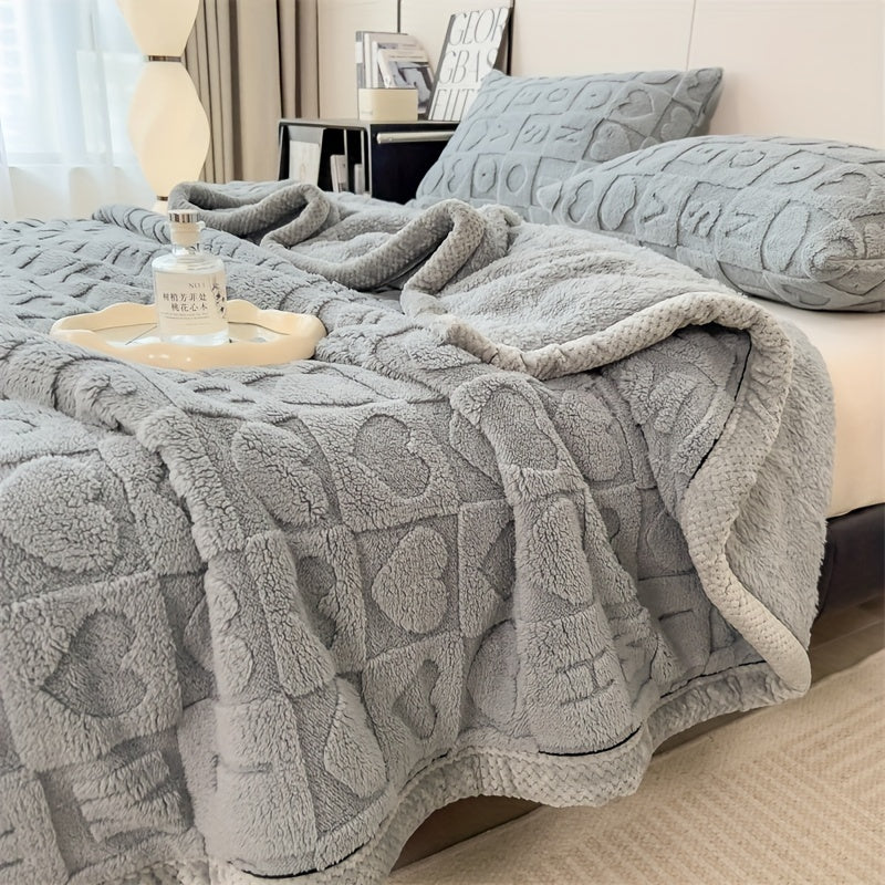 Κουβέρτα fleece SnugLoom — Σχέδιο με καρδιές και γράμματα διπλής όψης - Desfino