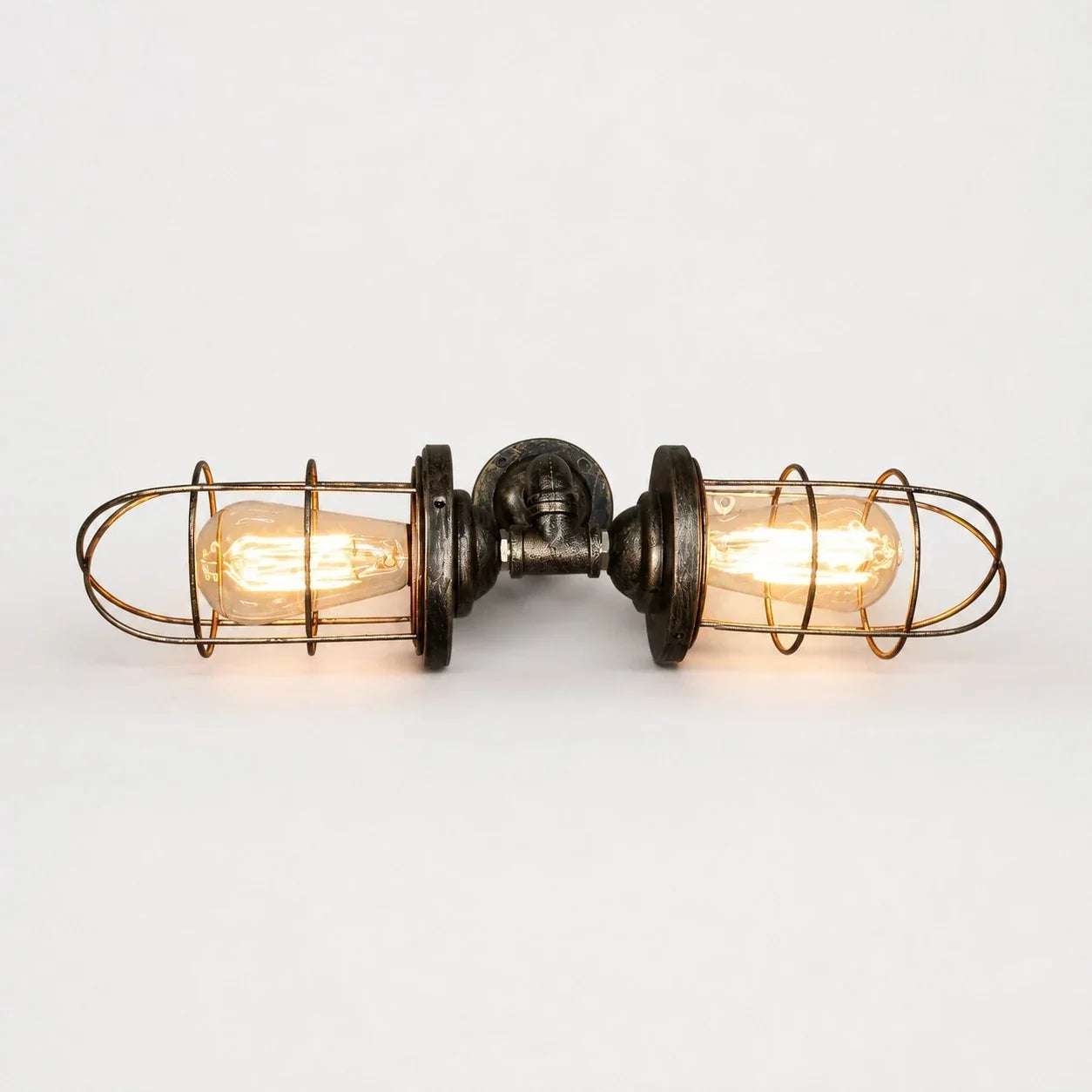 Industrielle Käfig-Wandleuchte, Vintage-Wandlampe aus Metall, sichtbares Leuchtmittel, wahlweise mit einem oder zwei Köpfen