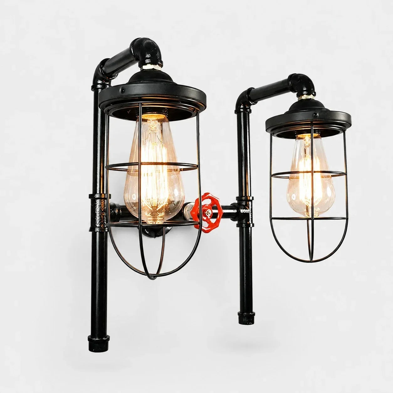 Wall Sconce — Vintage Cage Shade, Industrial Pipe Style