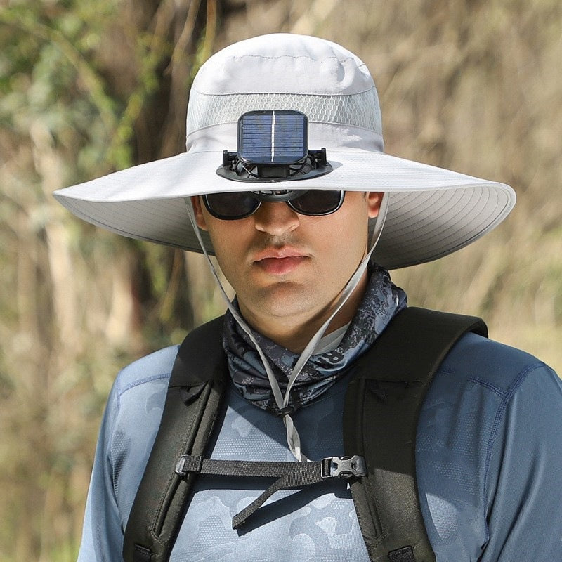 Chapéu com ventoinha alimentada por energia solar, duas ventoinhas integradas e proteção facial - Desfino
