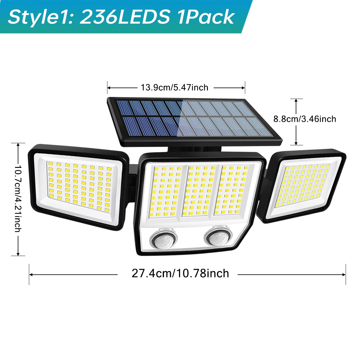 Luz solar de movimiento SolaraBeam de tres cabezales — Cobertura de 270 grados - Desfino