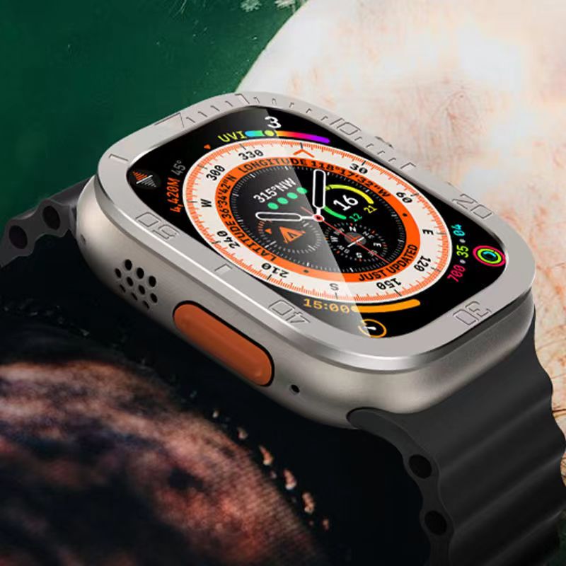 Vellon beschermer van gehard glas — metalen frame voor Apple Watch Ultra & Ultra 2 - Desfino