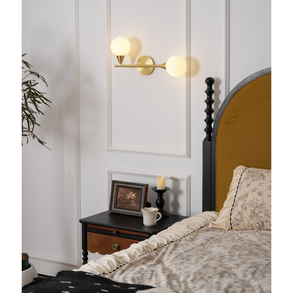 Holten Brass Armed Sconce — Two White Glass Globes