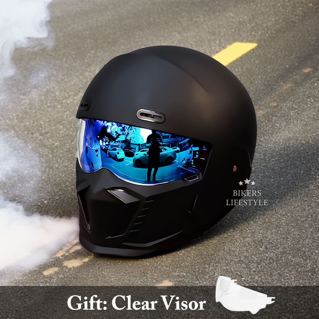 Capacete de Motociclista Retro com Viseira Transparente Antiembaciamento - Desfino