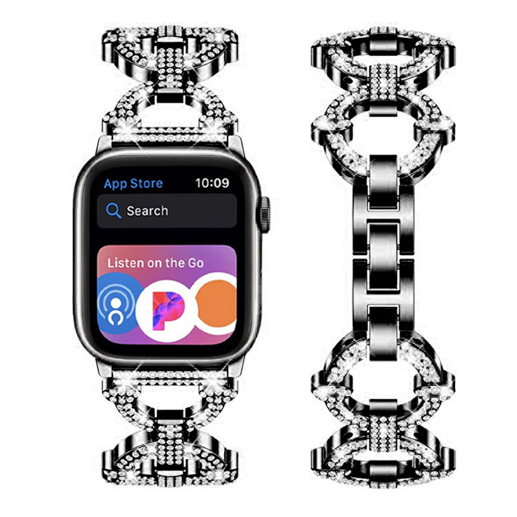 Bracelete de elos brilhante com diamantes, estilo joia, para smartwatches - Desfino