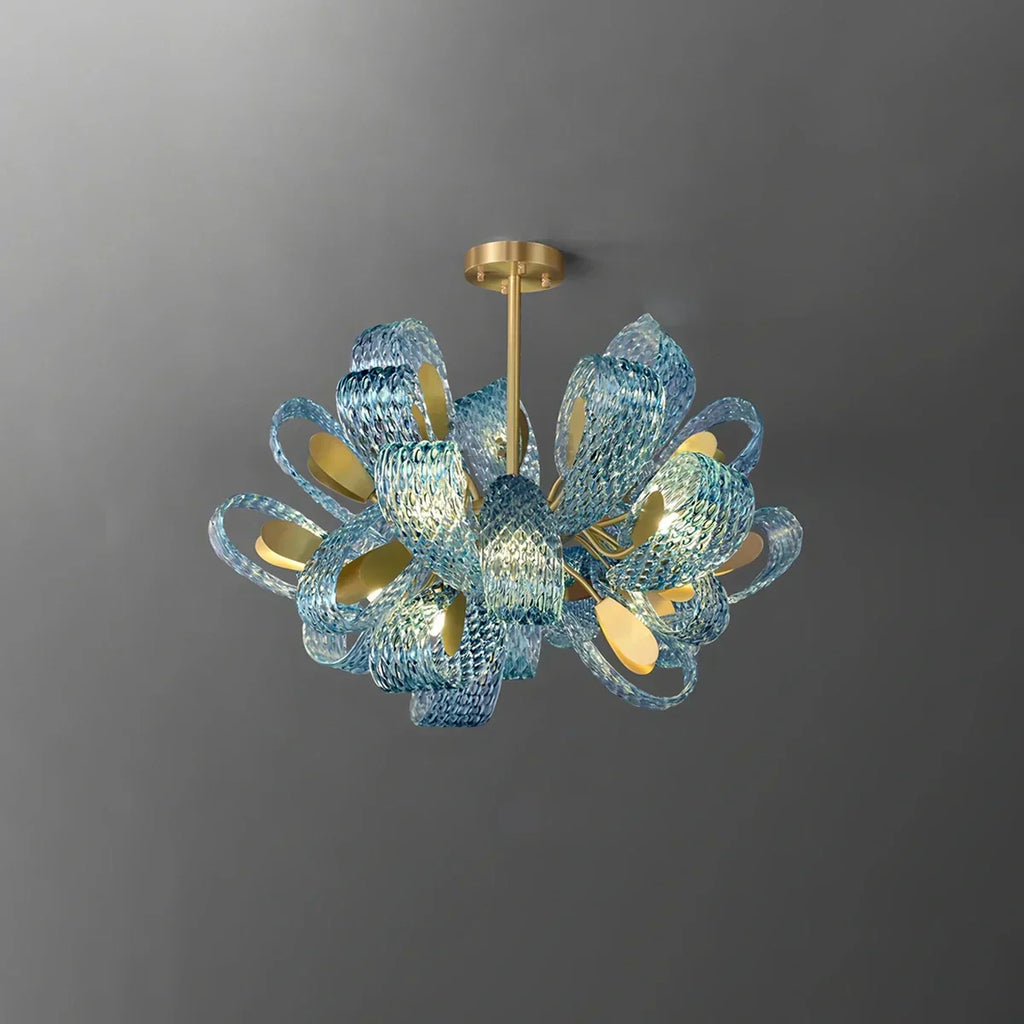 Peacock Blue Art Glass Chandelier for Dining Room | Desfino